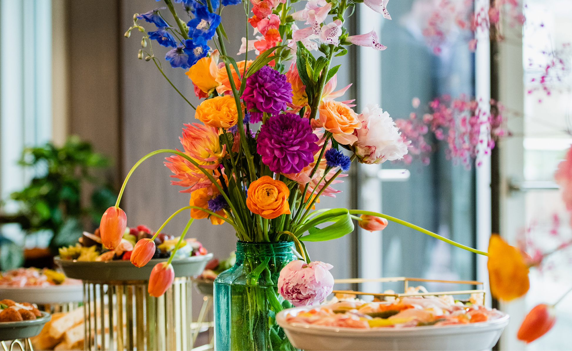 Contemporary floral installation at a corporate event